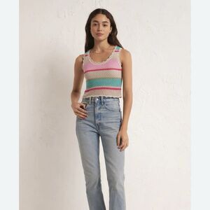 Z Supply Crochet Multi Striped Baby Cropped Sweater Tank Y2K Size S